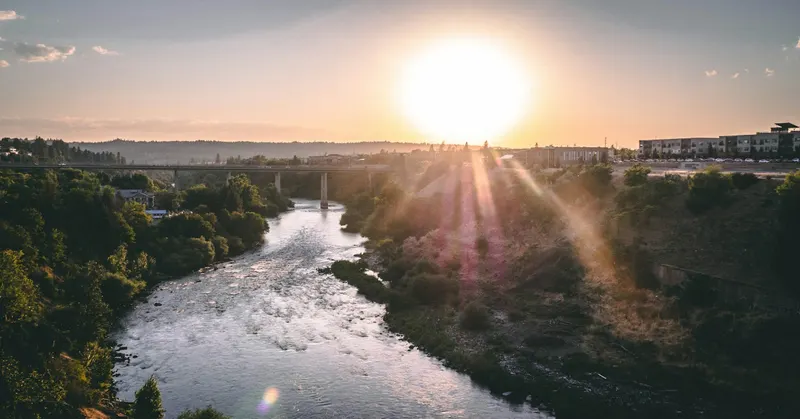 The Spokane River at sunset